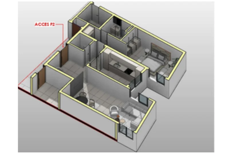 Vue axonométrique 1 de l'appartement F2-A