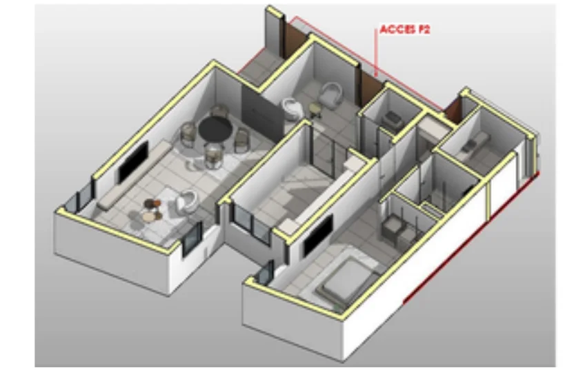 Vue axonométrique 2 de l'appartement F2-A