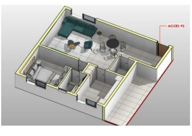 Vue axonométrique 1 de l'appartement F2-B