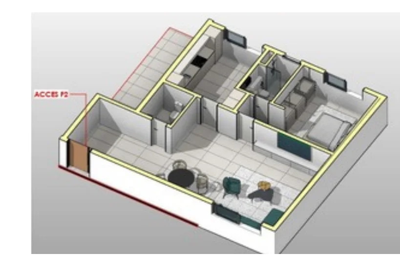 Vue axonométrique 2 de l'appartement F2-B