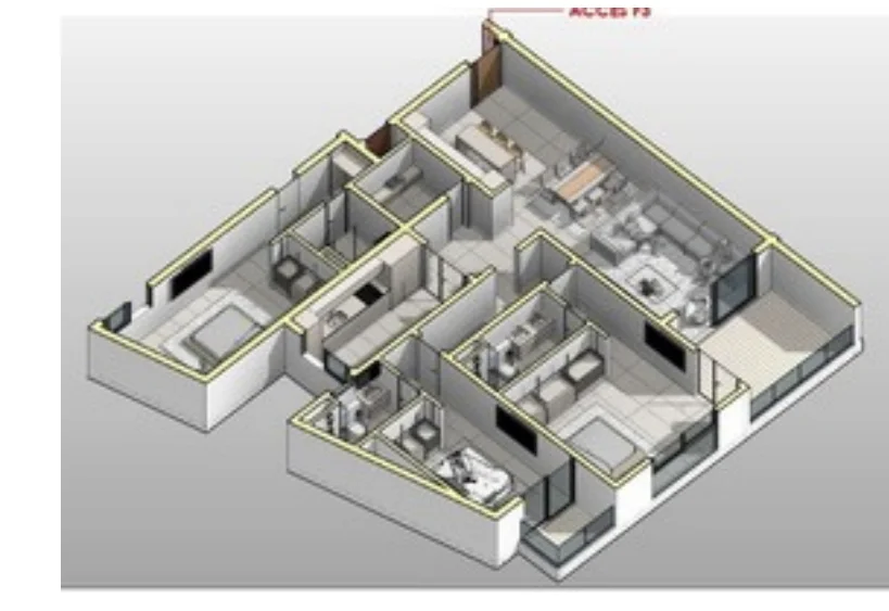 Vue axonométrique 2 de l'appartement F3-A