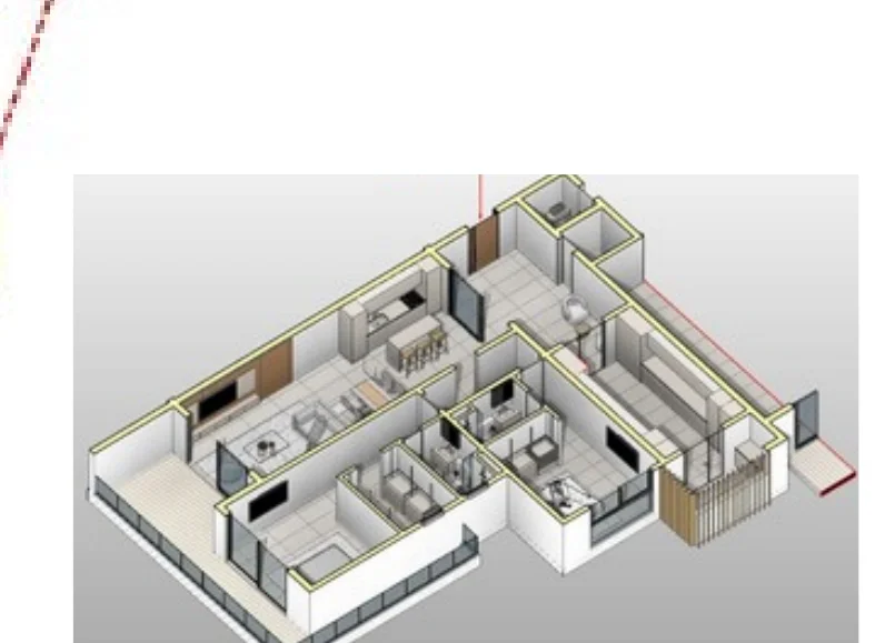 Vue axonométrique 1 de l'appartement F3-B