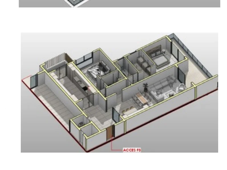 Vue axonométrique 2 de l'appartement F3-B