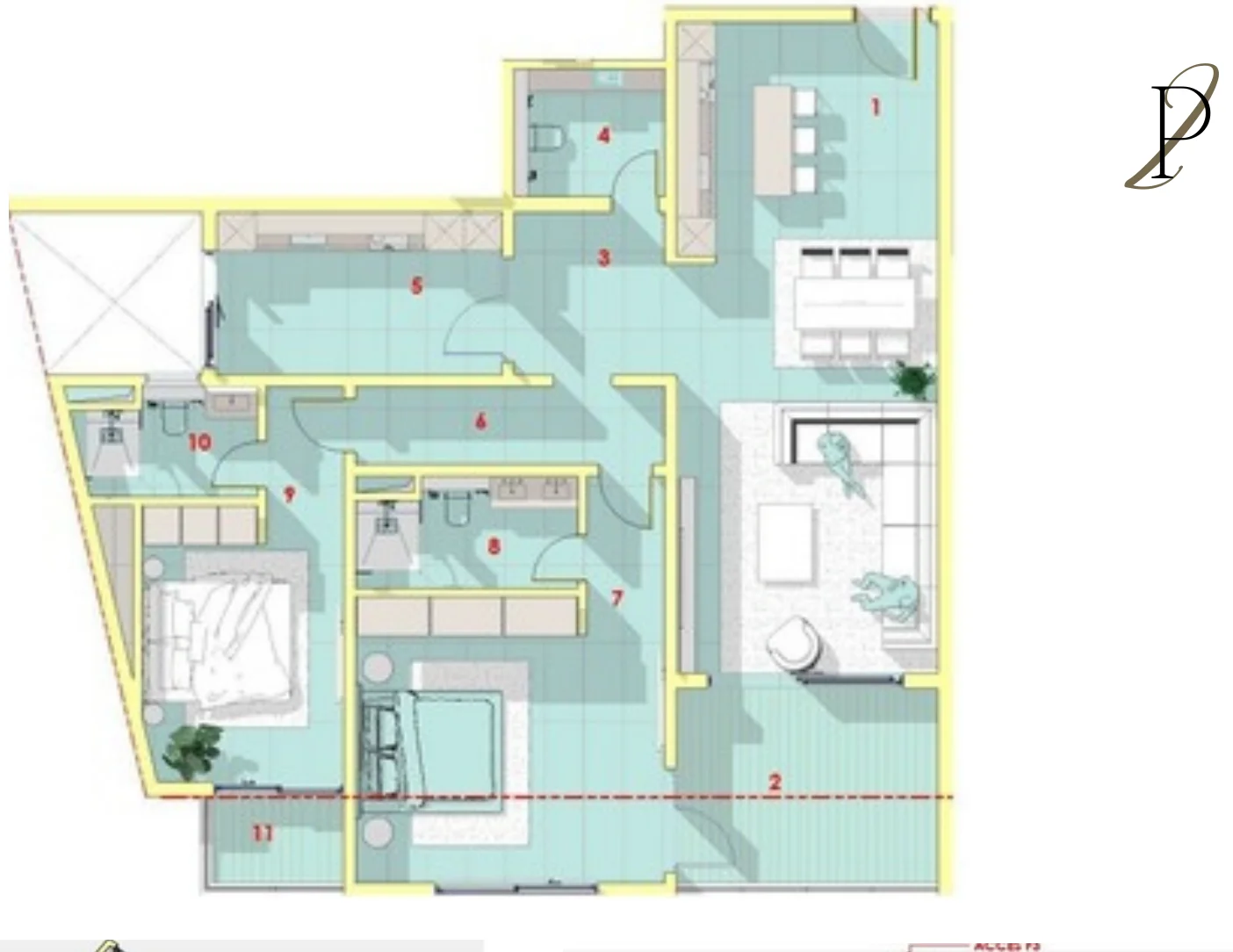 Plan 2D de l'appartement F3-A, 140 m²