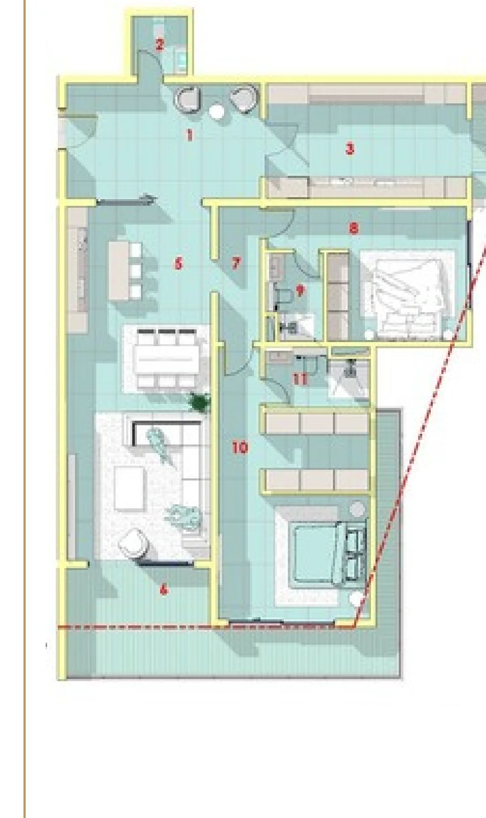Plan 2D de l'appartement F3-B, 170 m²