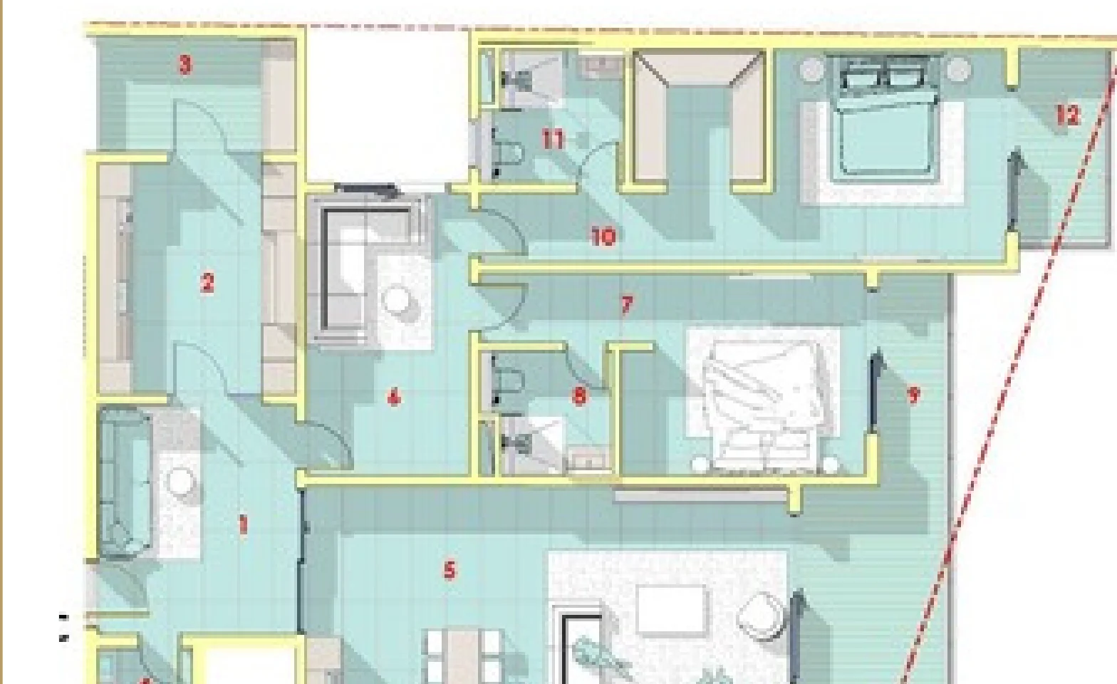 Plan 2D de l'appartement F3-C, 170 m²